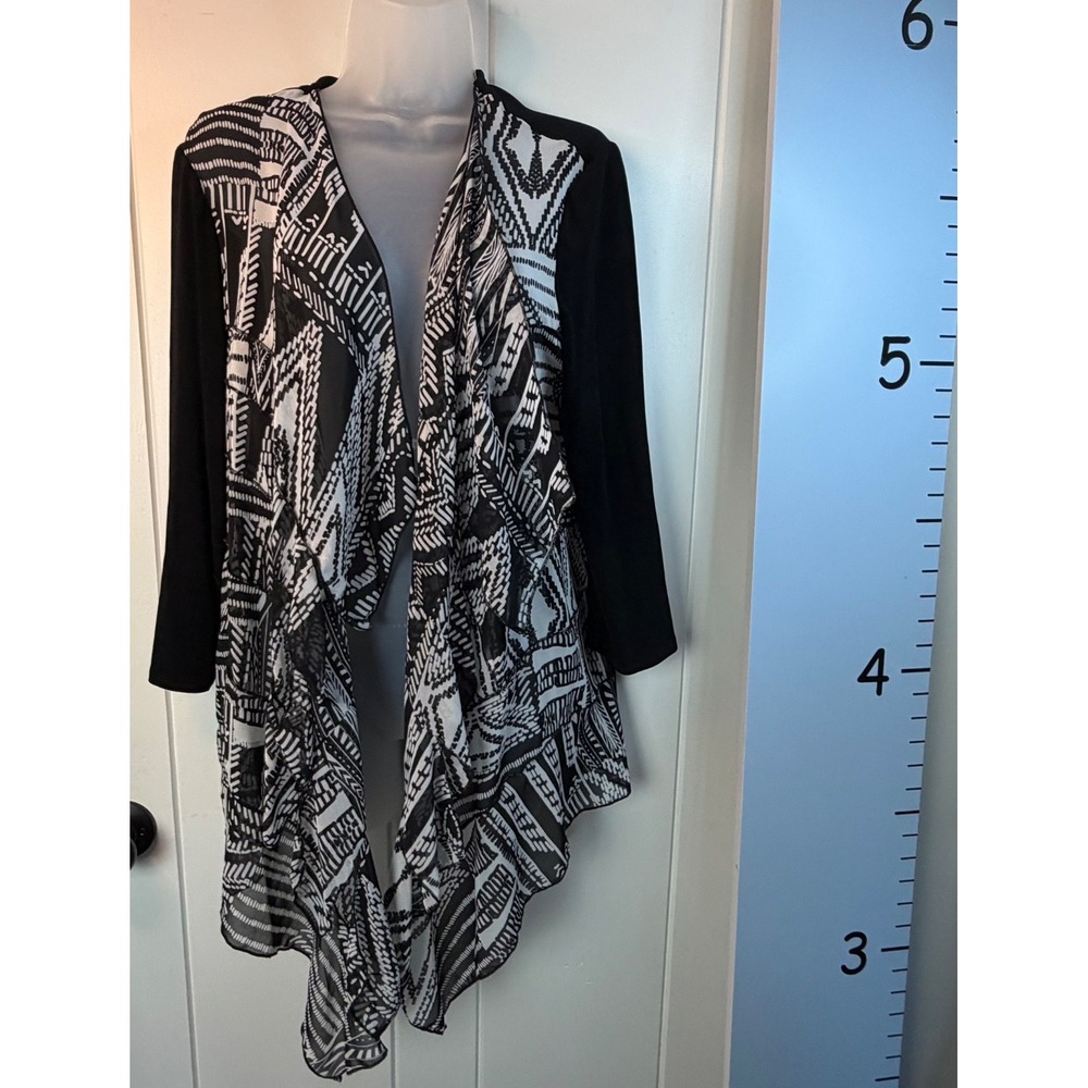 Chico's Travelers Cardigan Black White Slinky Stretch Luxury Travel Piece Large
